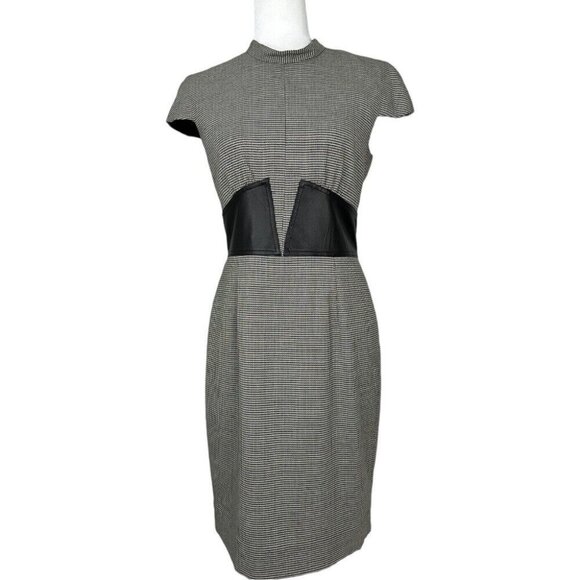 L’AGENCE Women’s Black Houndstooth Leather Corset‎ Waist Designer Dress 6/C34 - Picture 1 of 16